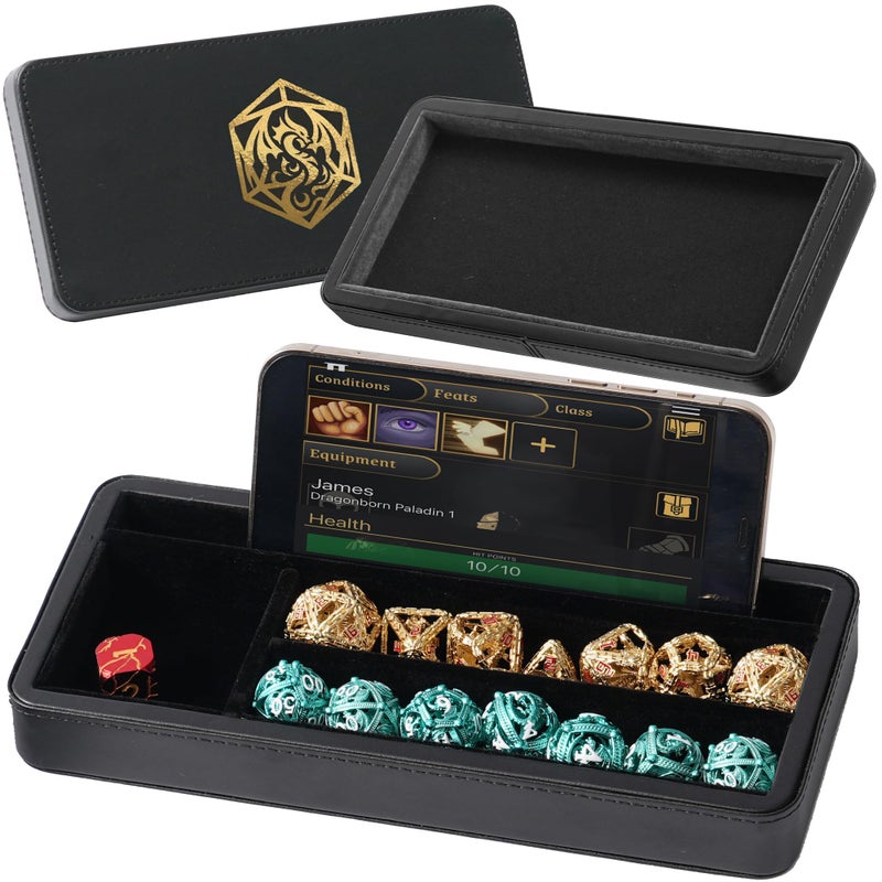 Soar Forge Sanctum Dice Box - Premium Case & Dice Tray for DND - Phone/Pen Slot, Magnetic Lid and Storage for your Sets, Mini's and More - Felt-Lined Vault Holder for D&D and RPG (Gold) - Image 1
