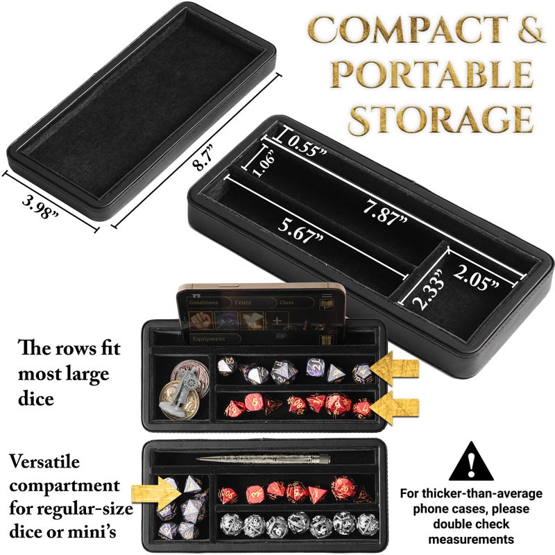 Soar Forge Sanctum Dice Box - Premium Case & Dice Tray for DND - Phone/Pen Slot, Magnetic Lid and Storage for your Sets, Mini's and More - Felt-Lined Vault Holder for D&D and RPG (Gold) - Image 4