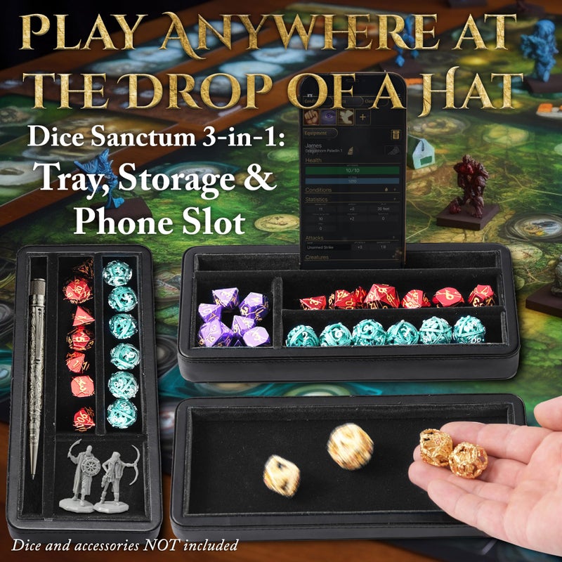 Soar Forge Sanctum Dice Box - Premium Case & Dice Tray for DND - Phone/Pen Slot, Magnetic Lid and Storage for your Sets, Mini's and More - Felt-Lined Vault Holder for D&D and RPG (Gold) - Image 2