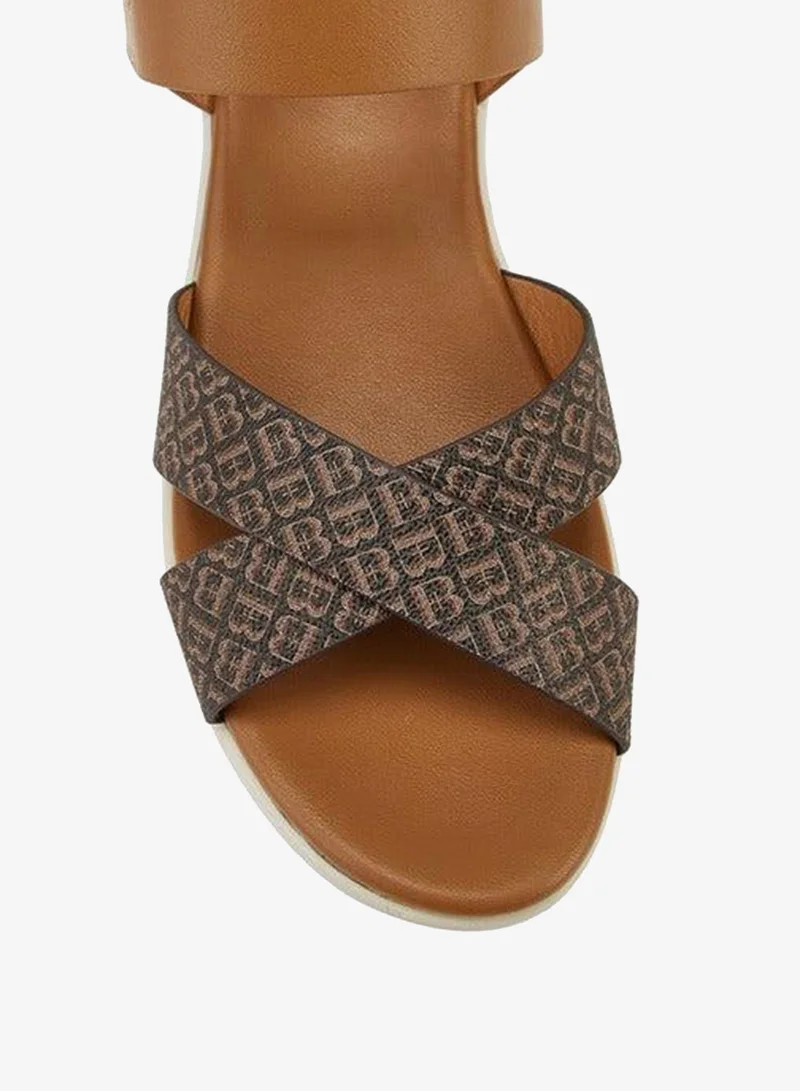 Flora Bella By Shoexpress  Cross Strap Monogram Print Sandals with Hook and Loop Closure for Women | Best Price UAE
