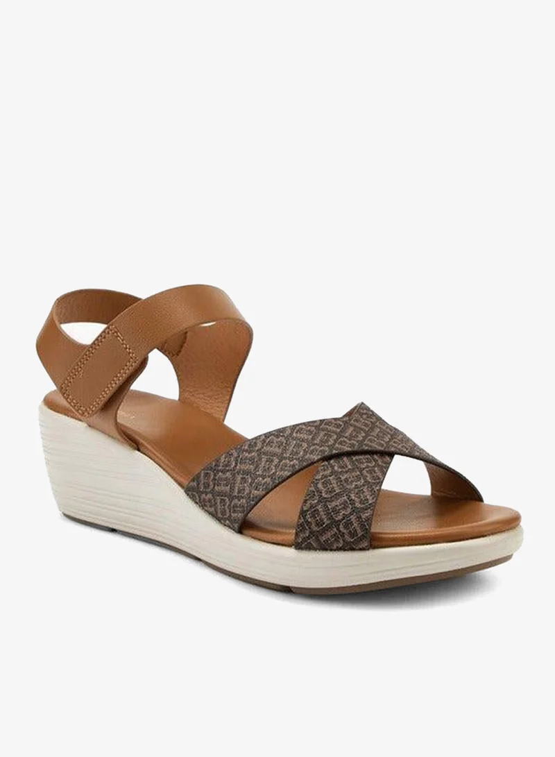 Flora Bella By Shoexpress  Cross Strap Monogram Print Sandals with Hook and Loop Closure for Women | Best Price UAE
