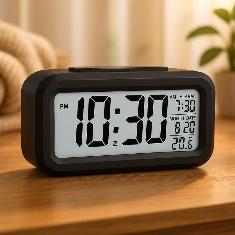 IDELLA Alarm Clock, Digital Clock, Table Clock for Students, Watch Timer for Study, Home, Bedroom, Kitchen,Loud Desk Alarm Clocks for Heavy Sleepers with Automatic Sensor,Time,Date &Temperature