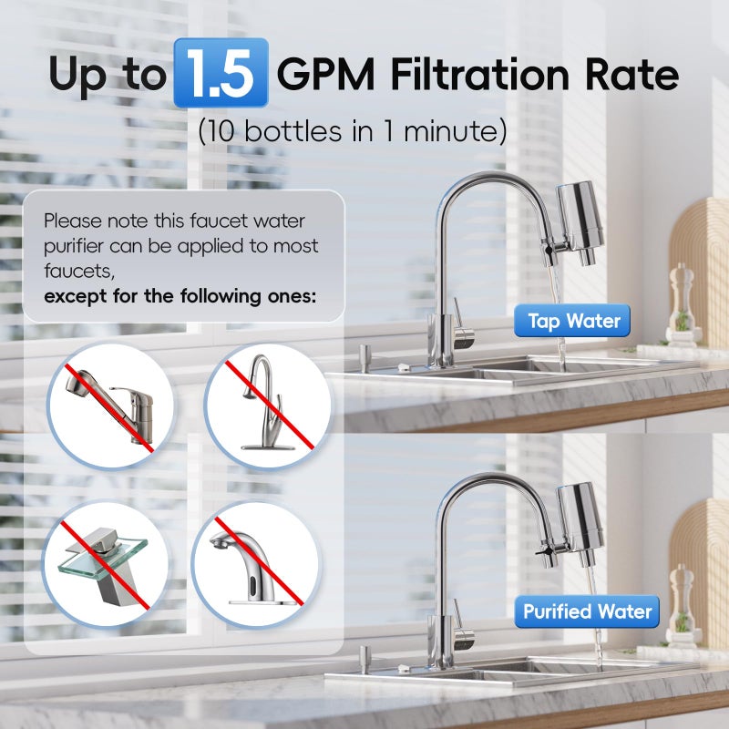 iSpring DF2-CHR Faucet Water Filter for Kitchen, Bathroom, or RV Sink â€“ Water Filter for Sink Faucet, 500 Gallons Long Life, Chrome Finish - Image 4