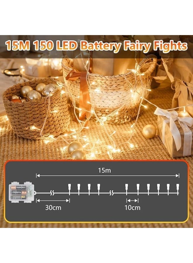 شمس ستور أضواء الفيري تعمل بالبطارية بطول 15 متر مع 150 لمبة LED، إضاءة RGB شديدة السطوع مع جهاز تحكم عن بعد، مناسبة لزينة عيد الميلاد وللاستخدام الداخلي والخارجي - Image 2