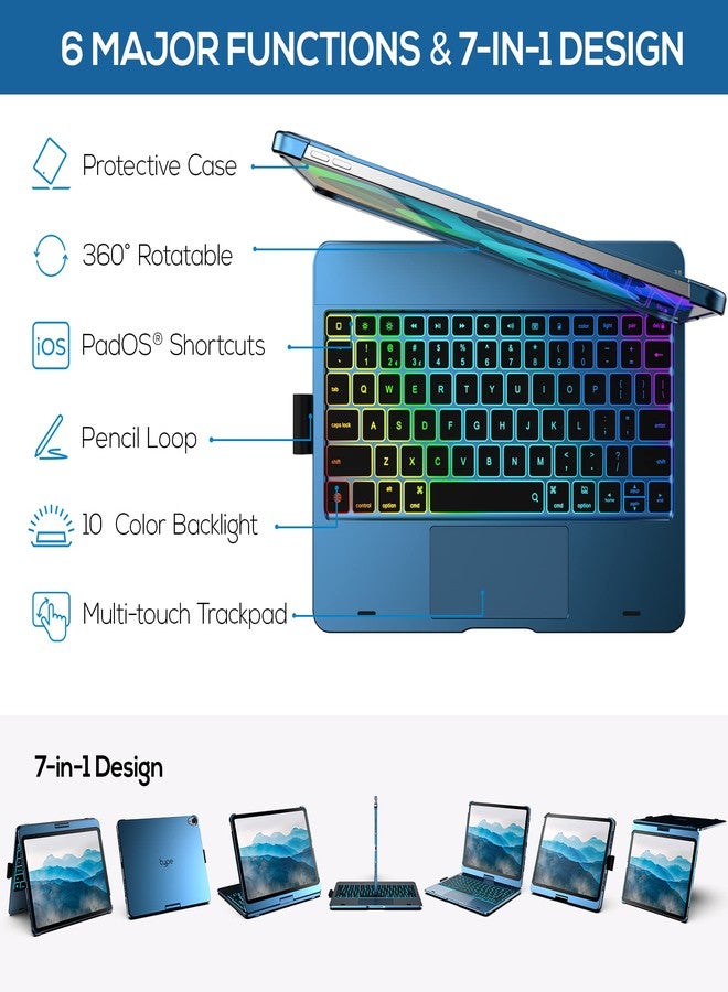 typecase غطاء لوحة مفاتيح Typecase Touch مع لوحة تتبع لجهاز iPad Air مقاس 11 بوصة (M3 2025 / M2 2024): قابل للدوران 360 درجة - إضاءة خلفية بـ 11 لونًا - لوحة مفاتيح لاسلكية مع حامل قلم لجهاز iPad Air من الجيل الخامس والرابع، لون توت العليق - Image 3