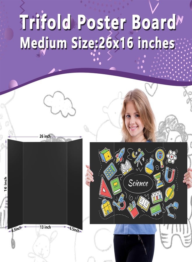AKONEGE 3 Pack Medium Trifold Poster Board 26" x 16" Tri Fold Poster Boards Black Corrugated Cardboard Project Boards for Presentations, School Projects, Science Fair, Exhibition Event Display - Image 2