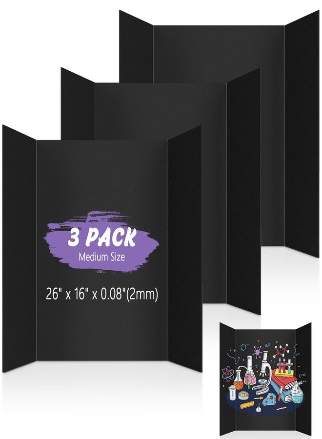 AKONEGE 3 Pack Medium Trifold Poster Board 26" x 16" Tri Fold Poster Boards Black Corrugated Cardboard Project Boards for Presentations, School Projects, Science Fair, Exhibition Event Display - Image 1