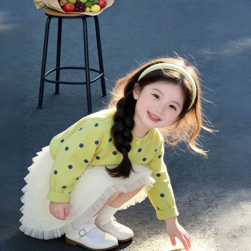 Girls'' Outfit Spring New Korean Fashion Versatile Polka Dot Sweater and Tulle Skirt Two-Piece Set Trendy - Image 2