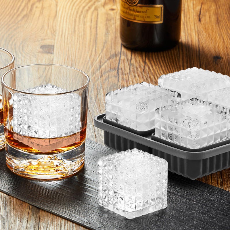 Nax Caki 3D Square Ice Cube Tray, Large Square Silicone Fun Shapes Whiskey Ice Mold with Funnel for Cocktails, Bourbon,Brandy, Whiskey Gifts for Men Black - Image 3