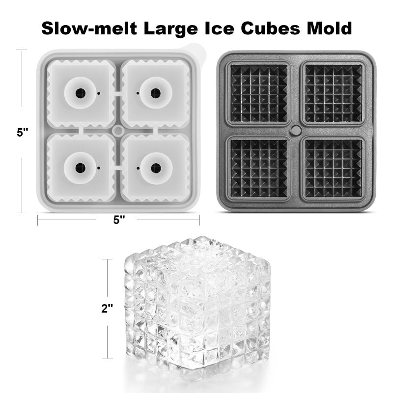 Nax Caki 3D Square Ice Cube Tray, Large Square Silicone Fun Shapes Whiskey Ice Mold with Funnel for Cocktails, Bourbon,Brandy, Whiskey Gifts for Men Black - Image 4