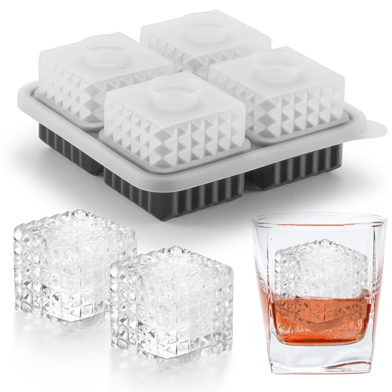 Nax Caki 3D Square Ice Cube Tray, Large Square Silicone Fun Shapes Whiskey Ice Mold with Funnel for Cocktails, Bourbon,Brandy, Whiskey Gifts for Men Black - Image 1