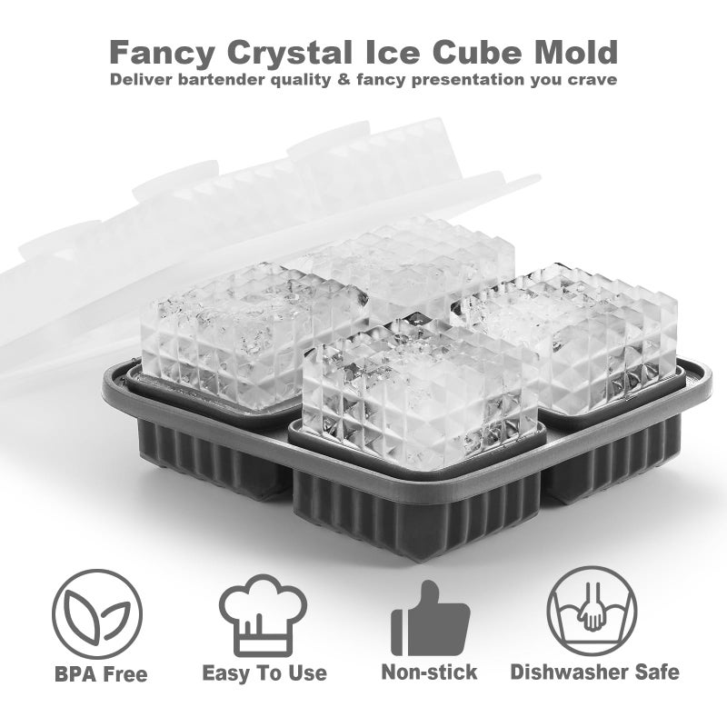 Nax Caki 3D Square Ice Cube Tray, Large Square Silicone Fun Shapes Whiskey Ice Mold with Funnel for Cocktails, Bourbon,Brandy, Whiskey Gifts for Men Black - Image 2