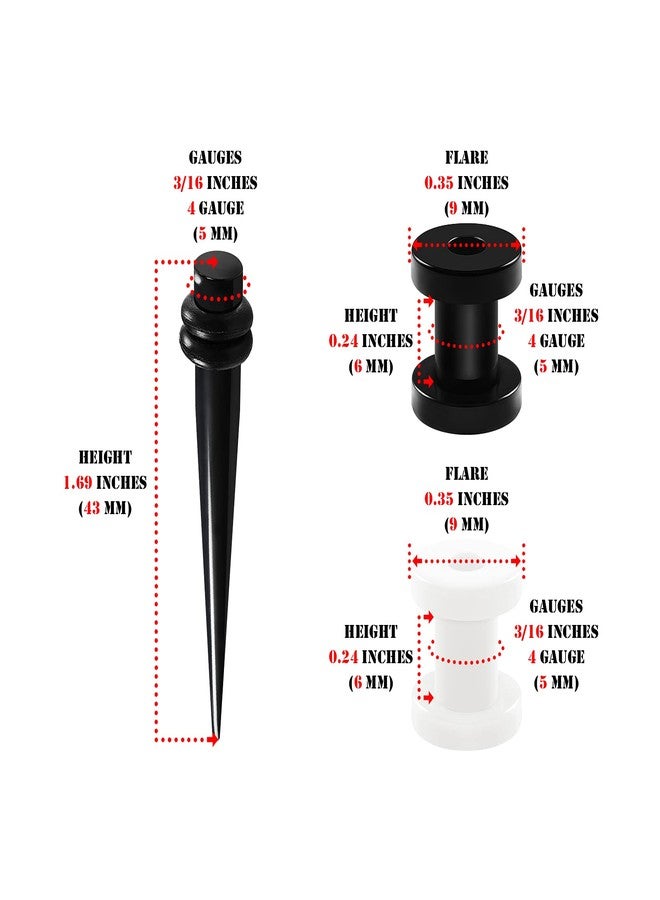 BIG GAUGES 3 Pairs Black Acrylic White 4g Gauge 5mm Taper Expander screw-fit flesh Tunnel Piercing Jewelry Stretcher Ear Plugs BG12670 - Image 2