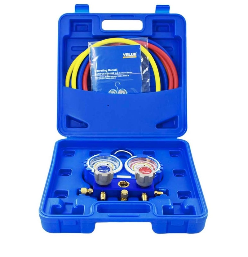 Double Gauge Manifold Gauge Value Set with Hoses for R-22 R-134 R404 Vlue - Image 1