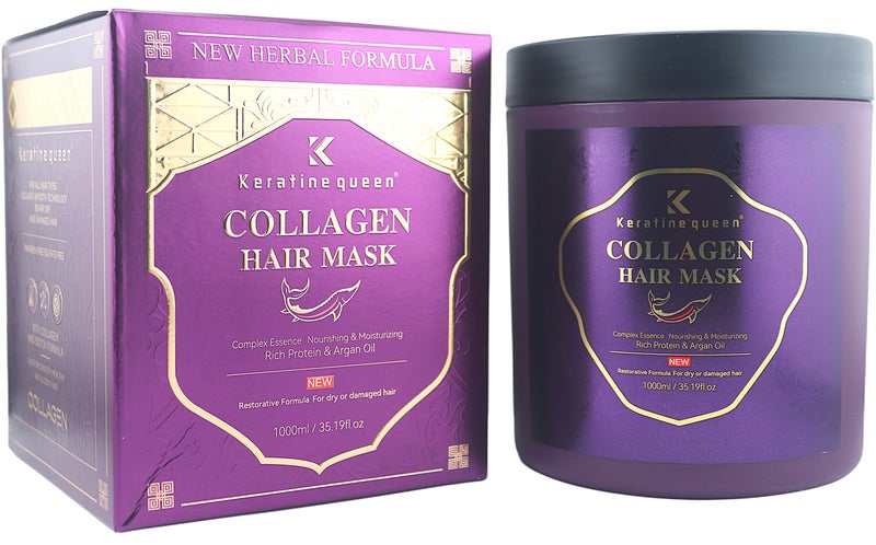 كيراتين كوين قناع الشعر بالكيراتين كوين بالكولاجين، تركيبة عشبية جديدة، مغذي ومرطب، غني بالبروتين وزيت الأرغان، تركيبة مجددة للشعر الجاف أو التالف، 1000 مل/35.19 أونصة سائلة - Image 1