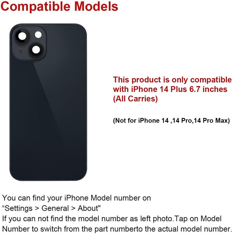 Perzework استبدال الزجاج الخلفي لجهاز آيفون 14 بلس 6.7 بوصة + لوحة مثبتة مسبقًا وإطار كاميرا وعدسة + مجموعة أدوات الإصلاح (أسود منتصف الليل) - Image 2