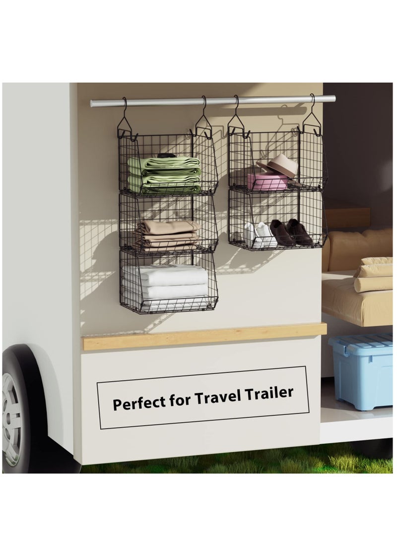 Arabest 5 Tier Closet Hanging Organizer, Clothes Hanging Shelves with 4 Hanging Hooks , Wire Storage Basket Bins, for Clothing Sweaters Shoes Handbags Clutches Accessories - Image 3