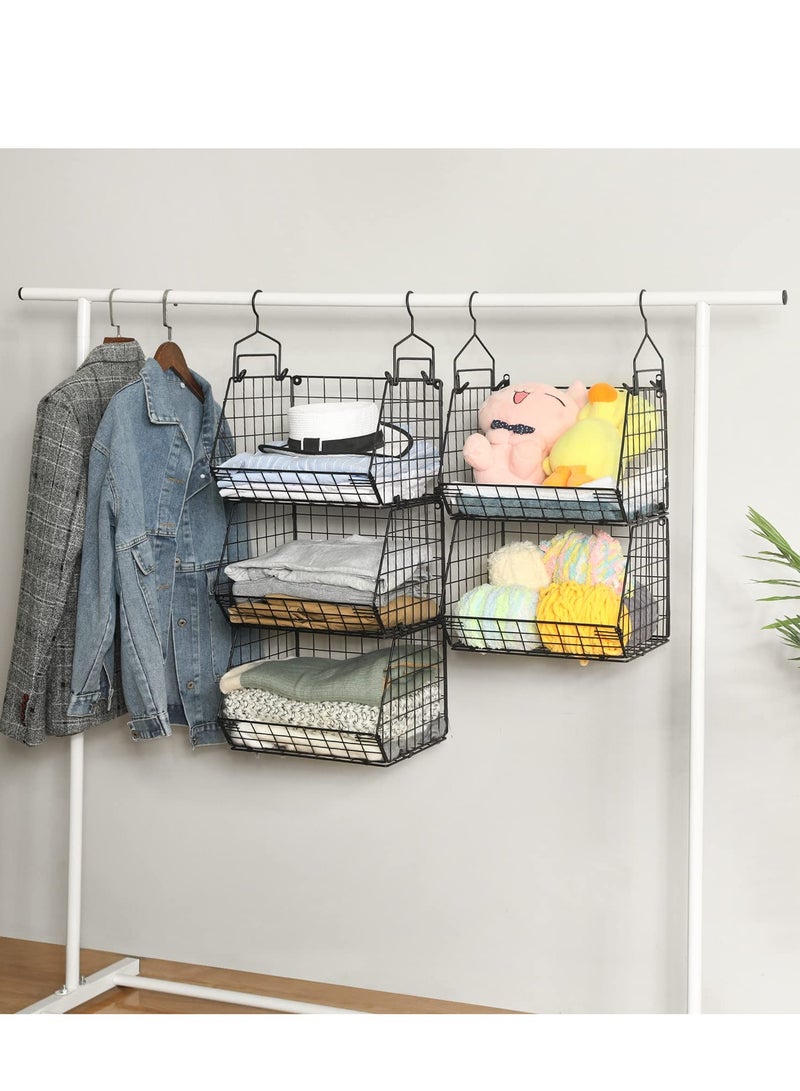Arabest 5 Tier Closet Hanging Organizer, Clothes Hanging Shelves with 4 Hanging Hooks , Wire Storage Basket Bins, for Clothing Sweaters Shoes Handbags Clutches Accessories - Image 4