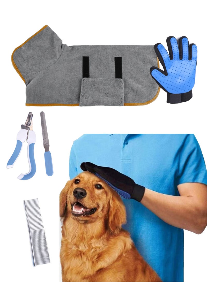 Loquat 5-Pcs Pet shower Set,Including Pet Absorbent Quick-drying Bath Towel For Dogs/Cats, Straight comb, Pet Massage Gloves, Pet Nail Scissors and File - Image 2