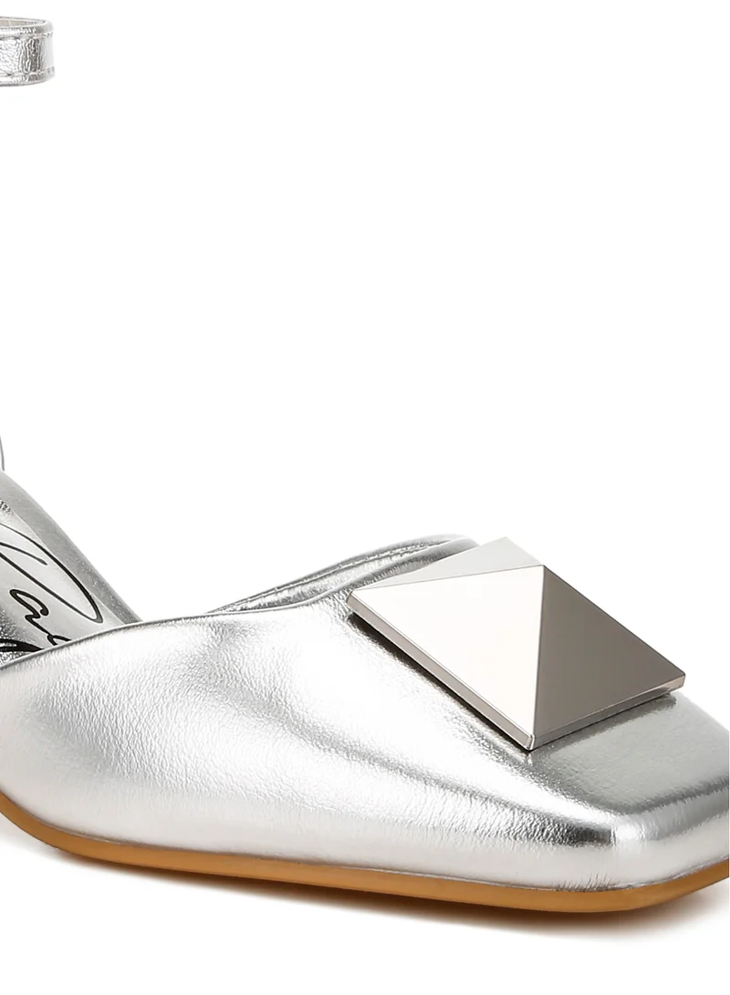 London Rag Brooch Detail Ankle Strap Sandals in Silver