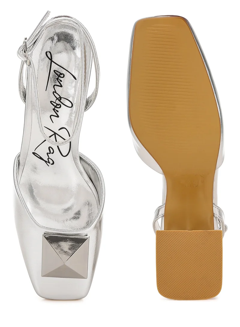 London Rag Brooch Detail Ankle Strap Sandals in Silver