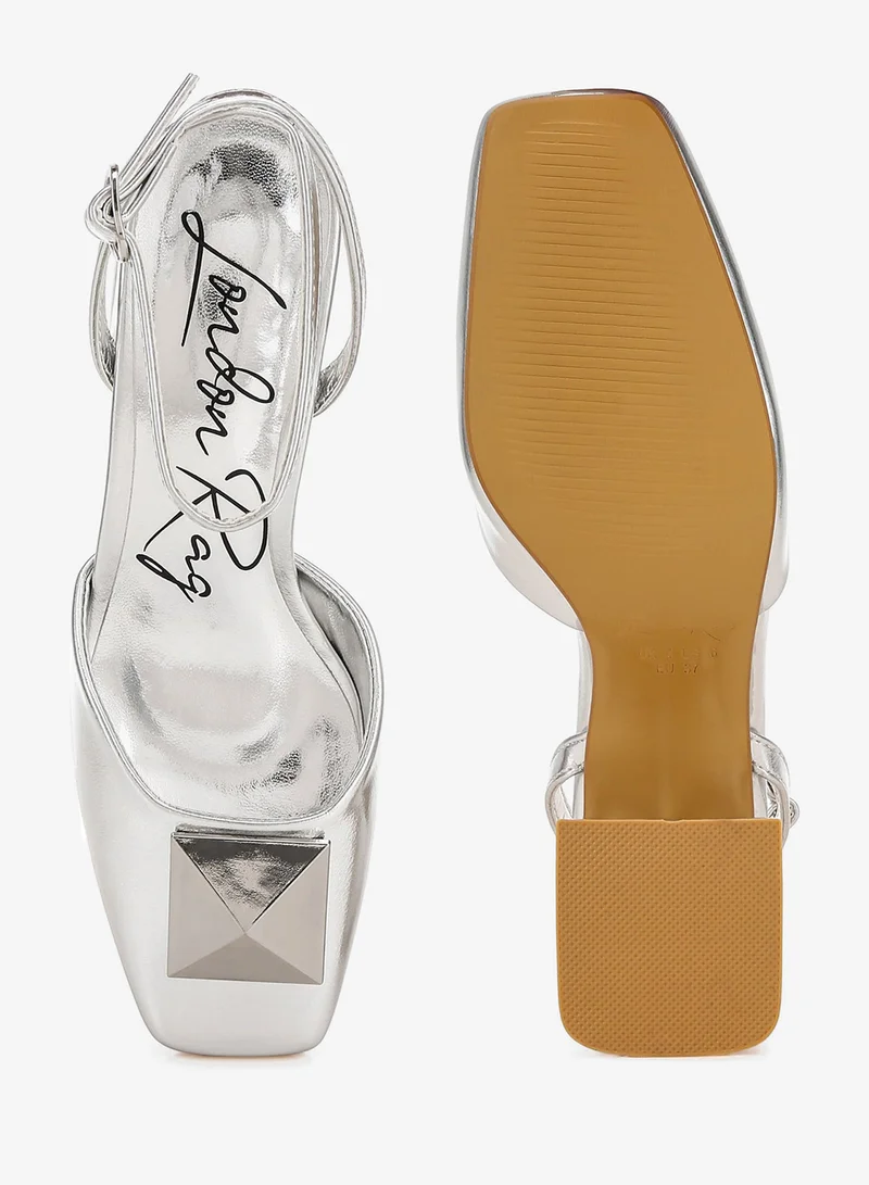 London Rag Silver Brooch Detail Ankle Strap Sandals in Silver for Women | Best Price UAE