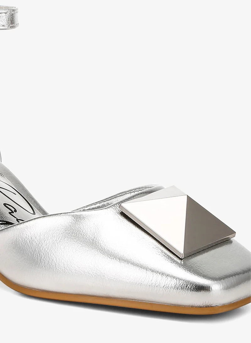 London Rag Silver Brooch Detail Ankle Strap Sandals in Silver for Women | Best Price UAE