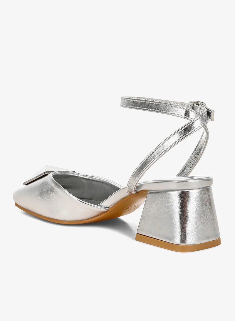 London Rag Silver Brooch Detail Ankle Strap Sandals in Silver for Women | Best Price UAE