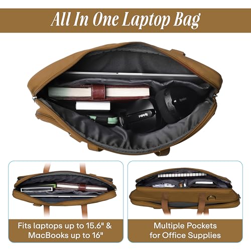 Protecta Windfall Office Laptop Bag for Men Women Durable 15.6 Inch Laptop Messenger Bag Water-Repellent Canvas Look Padded Laptop Sleeve Vibrant Colour Professional Comfortable Design MacBook Khaki - Image 4