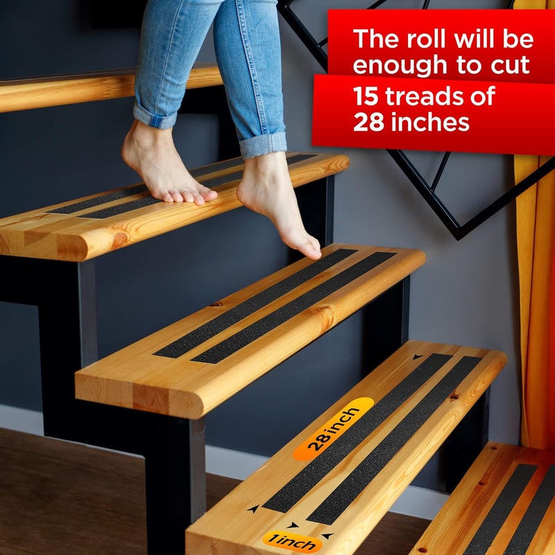 Trazon Grip Tape - Heavy Duty Anti Slip Tape for Stairs Outdoor/Indoor Waterproof 1Inch x 35Ft Safety Non Skid Roll for Stair Steps Traction Tread Staircases Grips Adhesive Non Slip Strips Nonslip Walk Black - Image 3