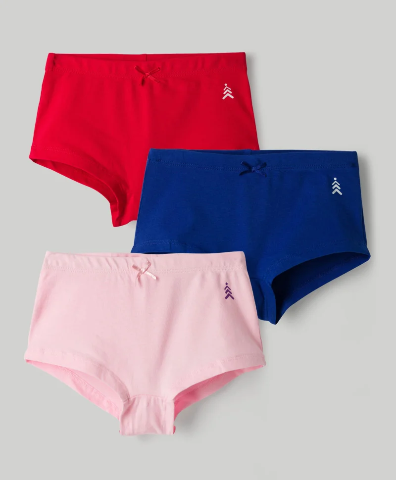 Pine Kids Pine Kids Cotton Spandex Knit Solid Panties (Pack of 3) - Red/Blue/Pink