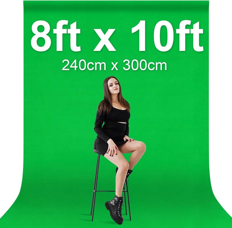 إيمارت خلفية خضراء من EMART مقاس 8x10 قدم / 2.4x3 متر، قماش خلفية تصوير بخاصية Chroma-Key للاستوديو، جلسات التصوير، البث المباشر، Zoom، تشمل 4 مشابك خلفية - Image 2