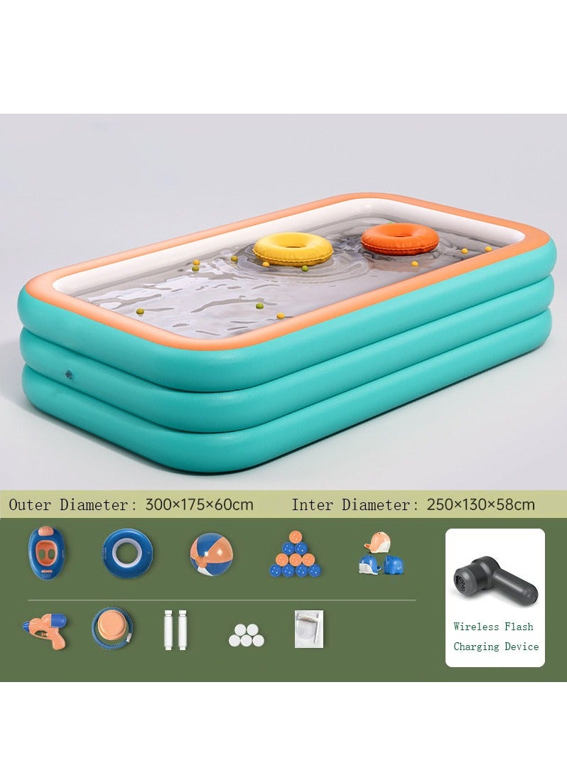 Inflatable Swimming Pool Family Rectangular Paddling Pool Summer Water Party Outdoor Garden Backyard - Image 2
