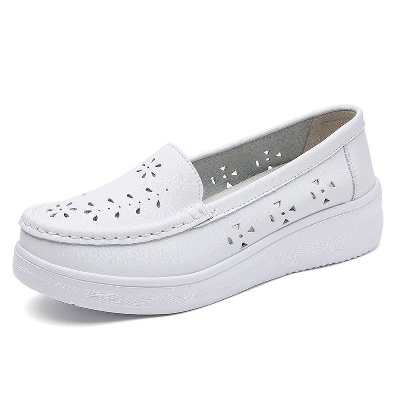 Nurse Shoes Work Shoes Women'S Soft Bottom Leather Shoes Pregnant Women'S Shoes White Shoes Women'S Autumn New Platform Slip-On Women'S Shoes - Image 1