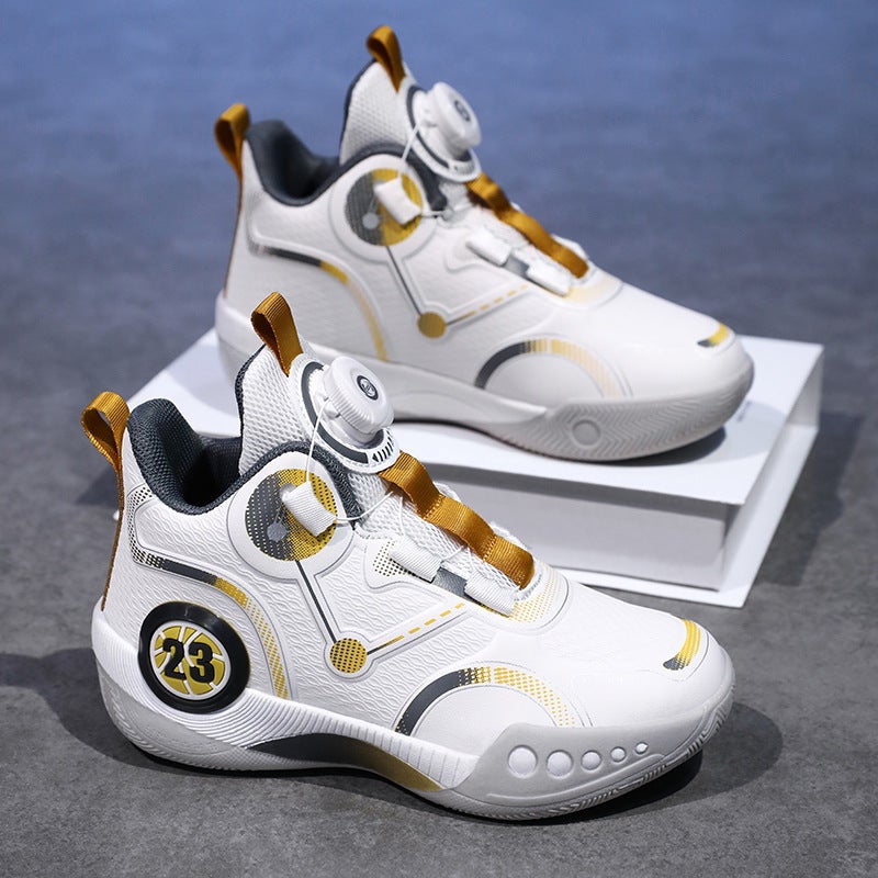Youth Basketball Trainers with Leather Upper and Twist-Lock Closure, Non-Slip Mid-Top Sneakers - Image 1