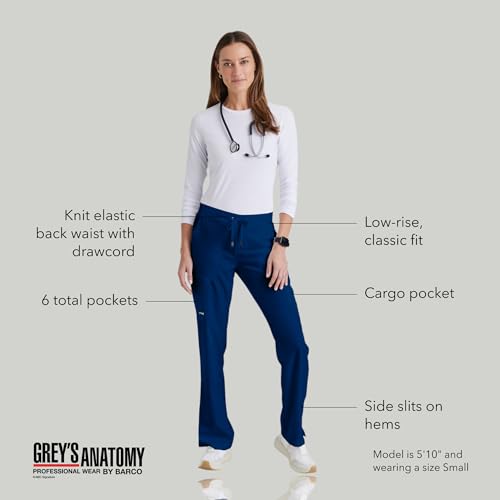 BARCO Grey s Anatomy Classic Mia Scrub Pant for Women Indigo, 6-Pocket Low-Rise Straight Leg Bottoms with Natural Stretch, Soil Release Fabric, and Super-Soft Finish Medium, Petite Fit - Image 4