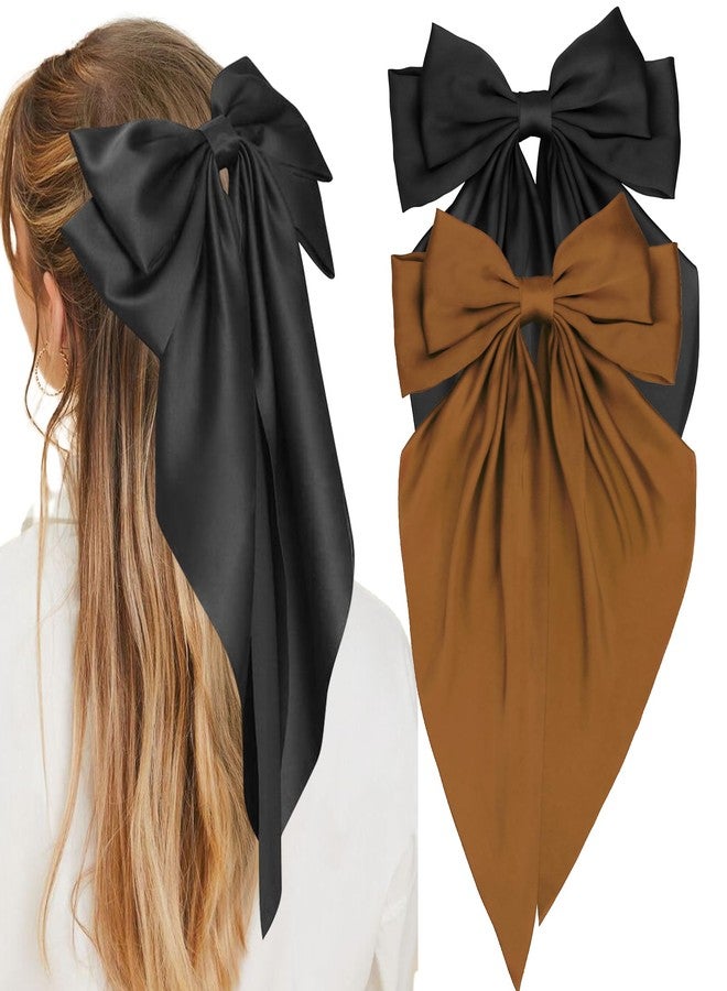 ACO-UINT 2 Pack Hair Bows for Women, Silky Satin Large Ribbons Bow Clips, Cute Bow Hair Barrettes Hair Accessories for Women Girls - Image 1