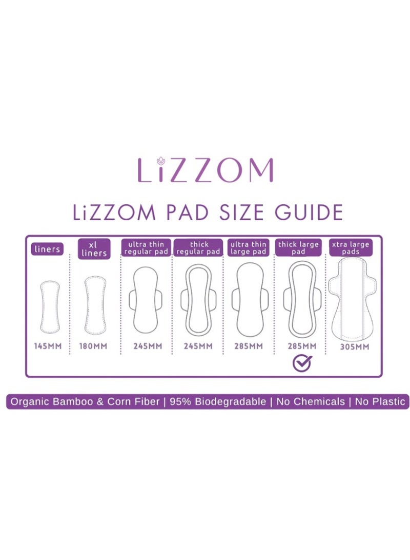LiZZOM Organic THICK Large Sanitary Pads with Wings, 10 Count, Bamboo Top Sheet, Biodegradable Back Sheet - Image 2
