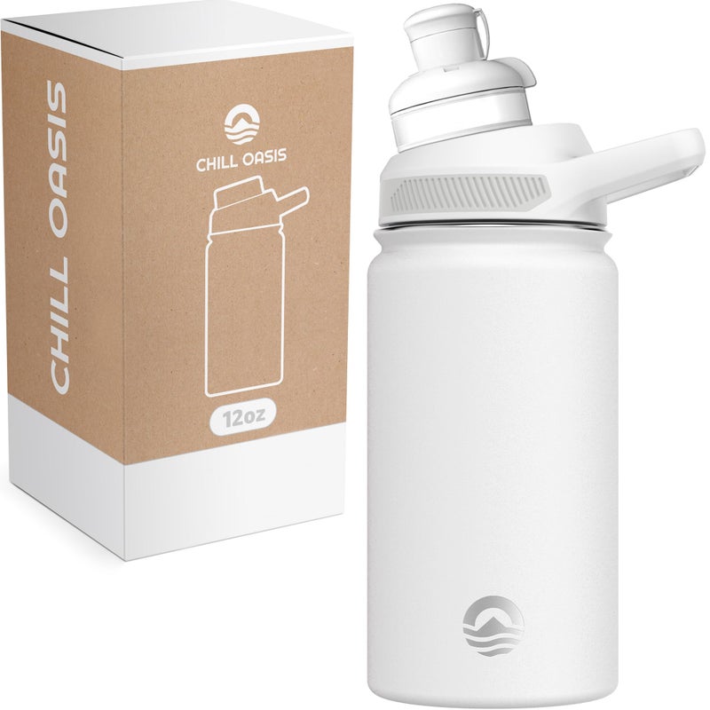 Chill Oasis Water Bottle Compatible With Popular Flavor Cartridges BPA Free Leak Proof DoubleWalled Vacuum Insulated Stainless Steel and Dishwasher Safe Cold for 24 Hours White 12oz - Image 2
