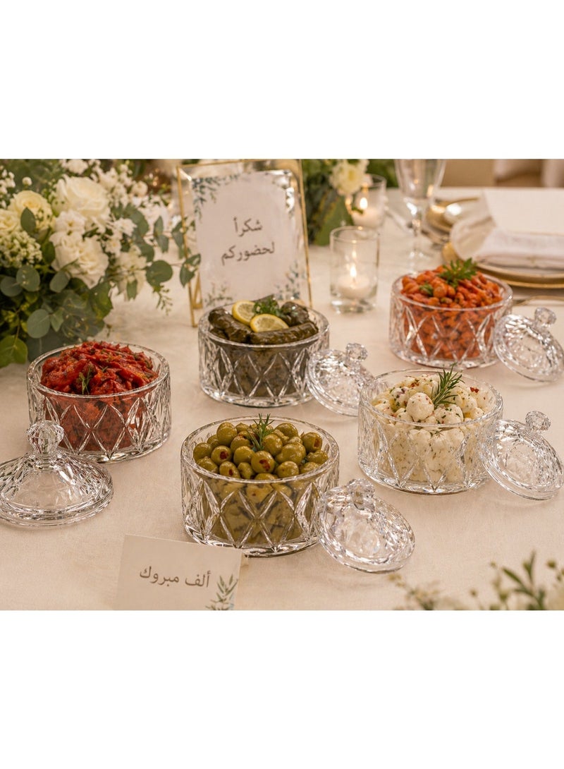 Glass Candy Jar with Lid 310ml  Clear Crystal Candy Dish Diamond Cut Decorative Candy Bowl for Dates Sweets Nuts Cookie Storage Container for Kitchen Buffet Table - Image 5