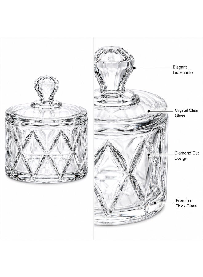 Glass Candy Jar with Lid 310ml, Clear Crystal Candy Dish, Diamond Cut Decorative Candy Bowl for Dates, Sweets, Nuts & Cookie Storage - Image 2