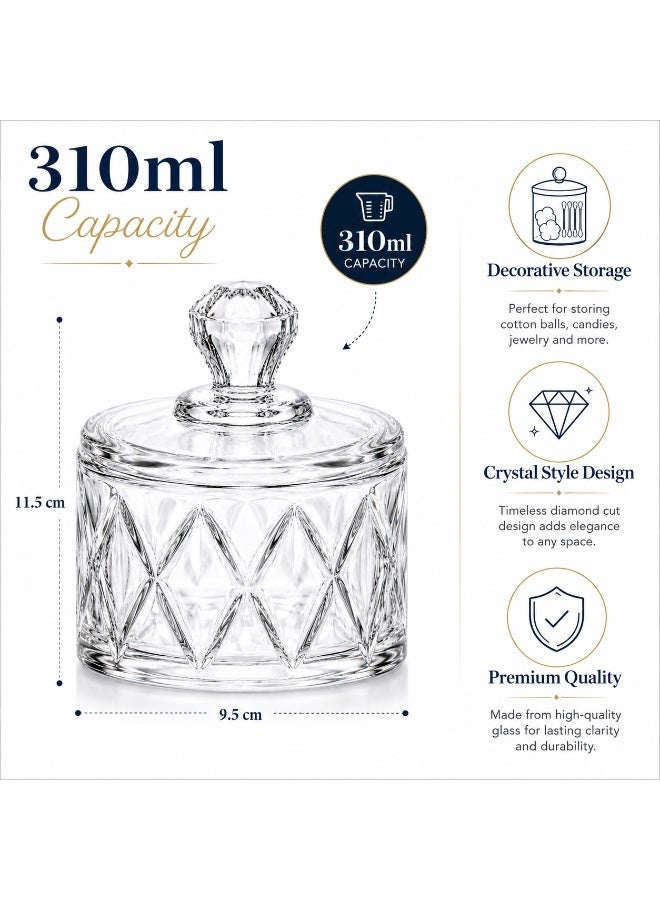 Glass Candy Jar with Lid 310ml, Clear Crystal Candy Dish, Diamond Cut Decorative Candy Bowl for Dates, Sweets, Nuts & Cookie Storage - Image 4