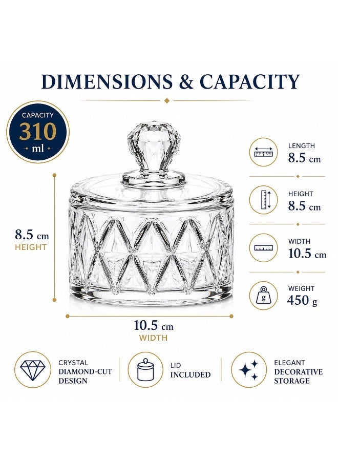 Glass Candy Jar with Lid 310ml, Clear Crystal Candy Dish, Diamond Cut Decorative Candy Bowl for Dates, Sweets, Nuts & Cookie Storage - Image 3