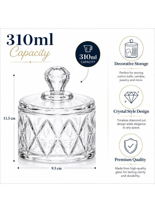Glass Candy Jar with Lid 310ml, Clear Crystal Candy Dish, Diamond Cut Decorative Candy Bowl for Dates, Sweets, Nuts & Cookie Storage - Image 5