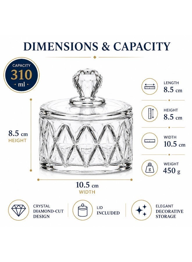 Glass Candy Jar with Lid 310ml, Clear Crystal Candy Dish, Diamond Cut Decorative Candy Bowl for Dates, Sweets, Nuts & Cookie Storage - Image 4