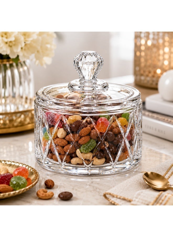 برطمان حلوى زجاجي بغطاء سعة 310 مل – وعاء كريستال شفاف بتصميم ماسي لتقديم التمور والحلويات والمكسرات والشوكولاتة - Image 3