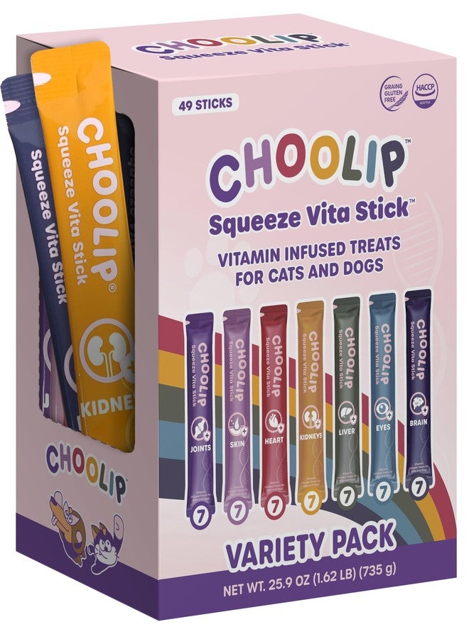 Choolip Squeeze Vita Stick Lickable Cat and Dog Treats - 49-Count Variety Pack - Real Meat Puree with Multivitamins for Total Pet Wellness - Grain-Free, High-Moisture, Vet-Formulated - Image 1