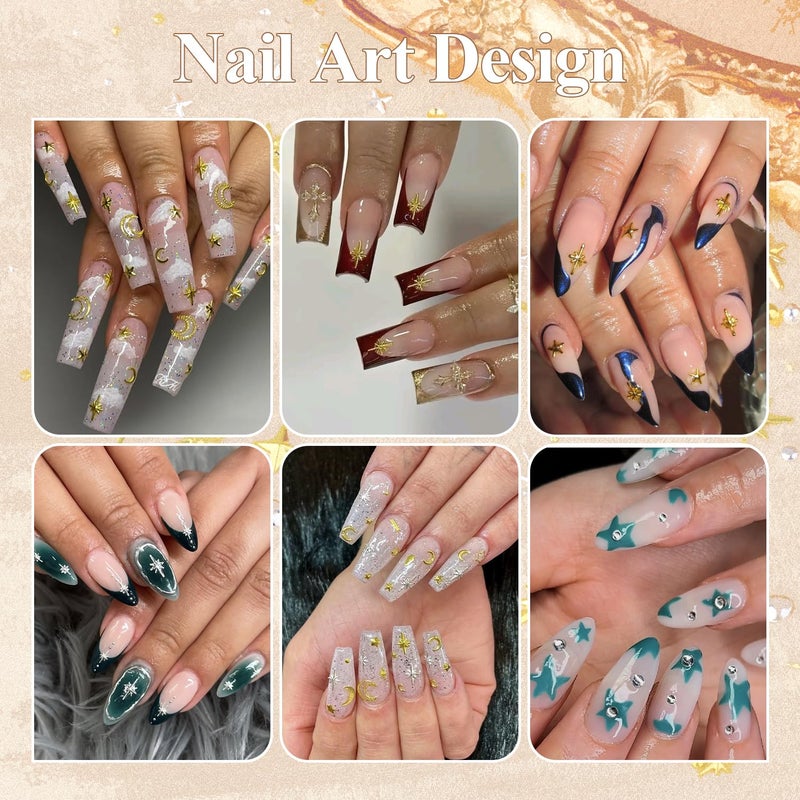 BELLEBOOST 2640Pcs 3D Star Nail Charms, Gold & Silver Multi-Shapes Metallic Nail Art Gems and Small Round Caviar Beads, Craft Jewels Nail Rhinestones Accessories Manicure Decor with Tweezers and Pick-up Pencil - Image 5