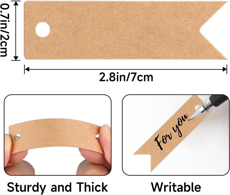 g2plus 100PCS Mini Kraft Paper Gift Tags with String, 2.8 x 0.8 in Blank Paper Present Tags, Brown Hang Tags with Jute Twine for DIY Arts & Crafts, Businesses, Wedding, Christmas Party Favors - Image 2