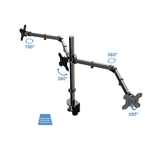 Rocelco Premium Triple Monitor Desk Mount - Standard Pattern Fits 13" - 27" LED LCD Flat Computer Screen - Three Articulated Full Motion Adjustable Arms - Grommet and C Clamp - Black (R DM3) - Image 5